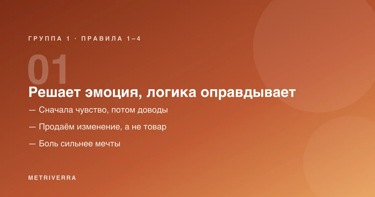 Группа 1: решает эмоция, логика оправдывает — правила с первого по четвёртое